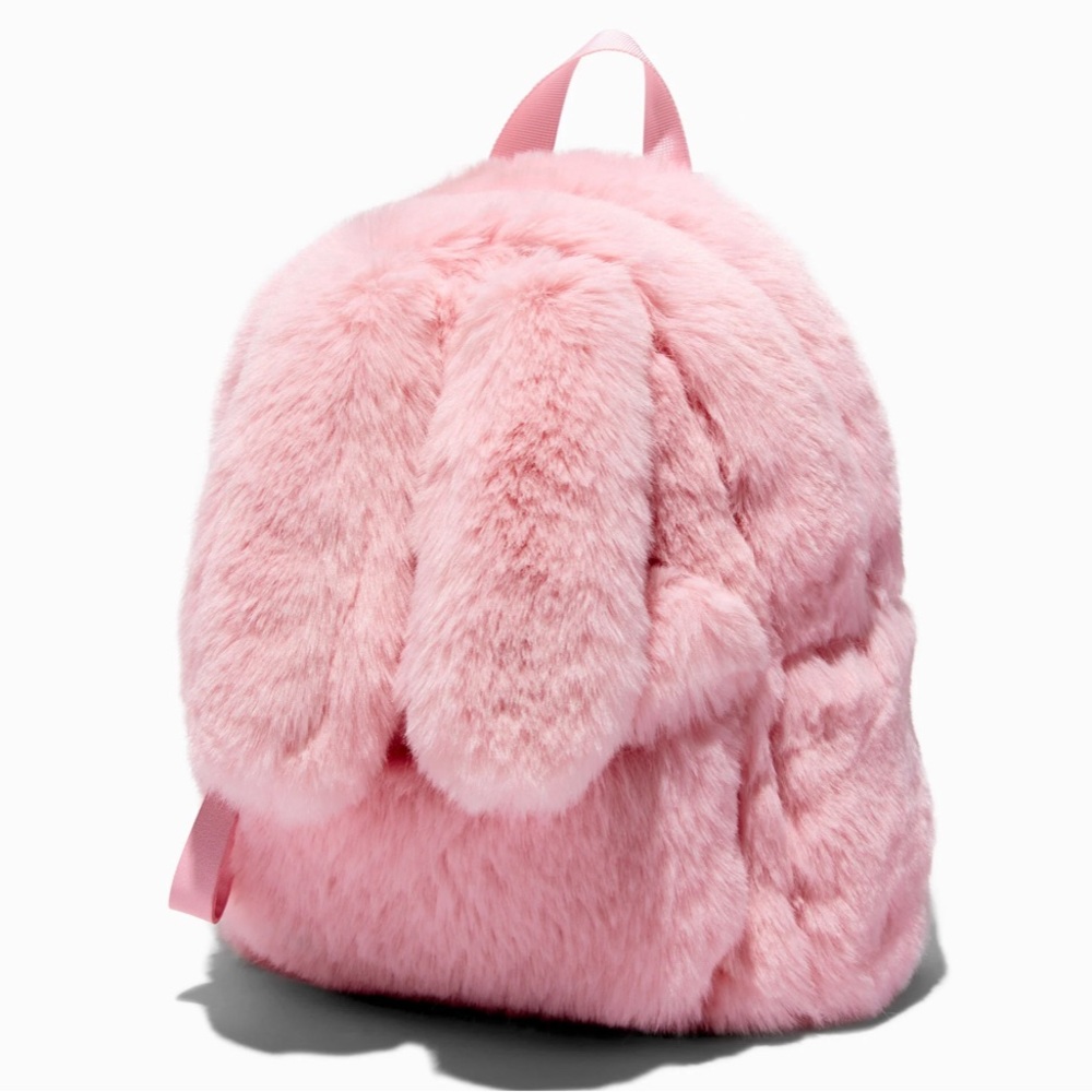 Claire’s Girl’s Pink Fluffy Bunny Plush Faux Leather & Fur Kid’s Backpack